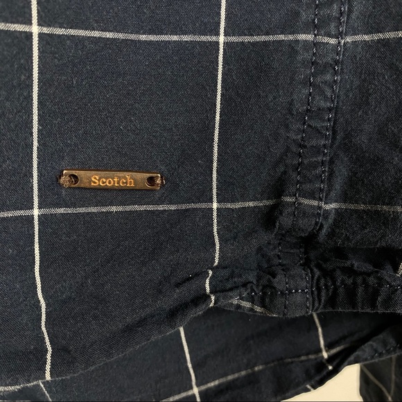 Scotch & Soda Blue with white window pane plaid Button Up Long Sleeve Shirt - Picture 3 of 8